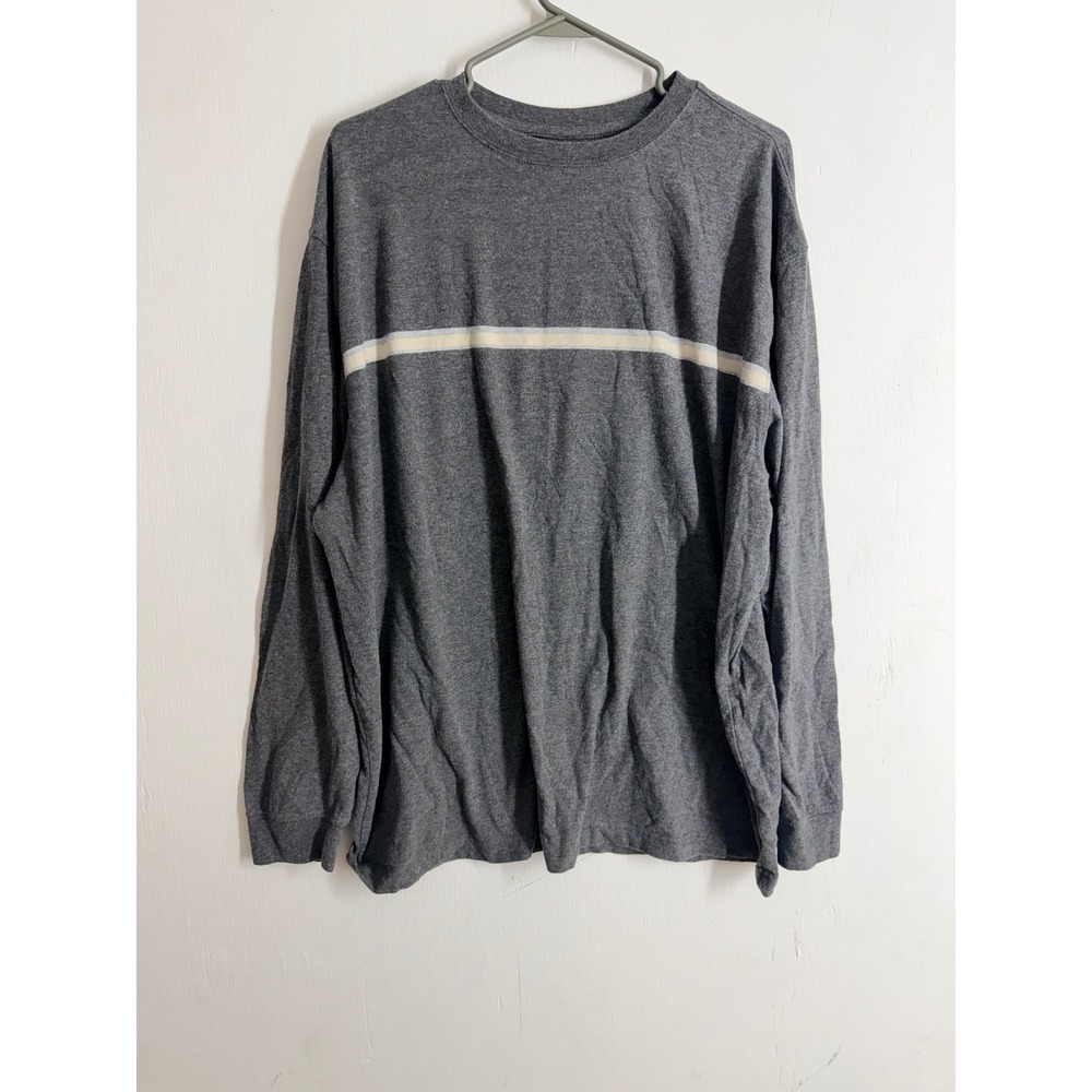 Puritan Mens XL Long Sleeve T-Shirt Gray Heather Chest Stripe Crewneck Skater